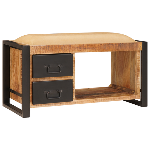vidaXL Storage Bench with Canvas 80x35x40 cm Solid Rough Wood Mango