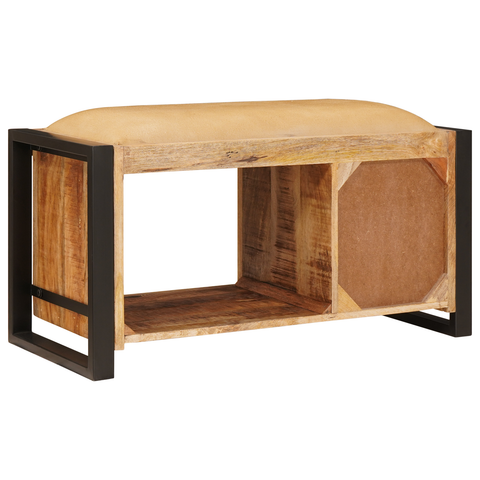 vidaXL Storage Bench with Canvas 80x35x40 cm Solid Rough Wood Mango