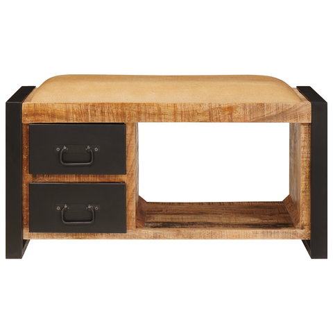 vidaXL Storage Bench with Canvas 80x35x40 cm Solid Rough Wood Mango
