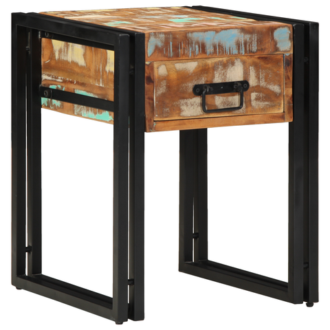 vidaXL End Table with Drawer Black 40x40x50 cm Solid Reclaimed Wood