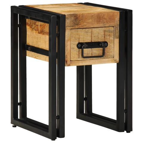 vidaXL End Table with Drawer Black 30x30x40 cm Solid Mango Wood