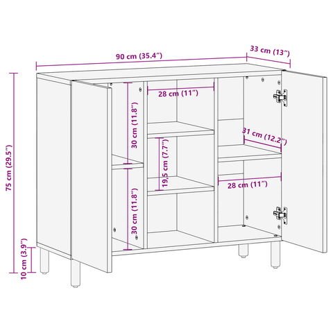 vidaXL Sideboard 90x33x75 cm Solid Wood Acacia