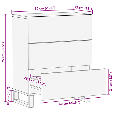 vidaXL Sideboard 60x33.5x75 cm Solid Wood Mango