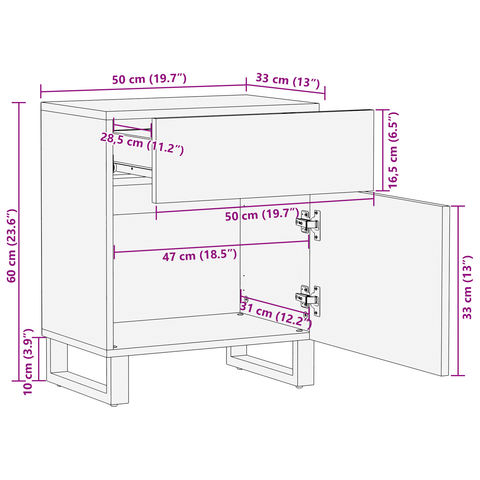 vidaXL Bedside Cabinet 50x33x60 cm – Solid Mango Wood