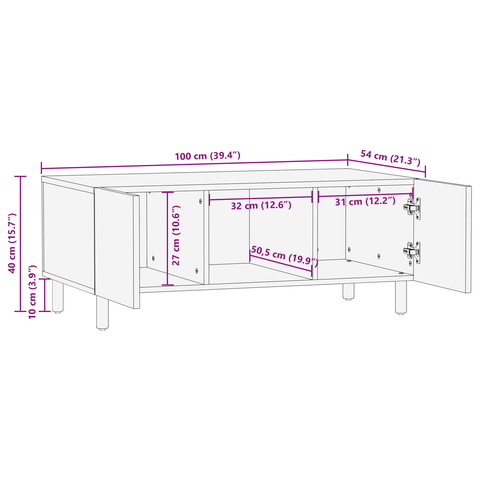 vidaXL Coffee Table 100x54x40 cm Solid Mango Wood