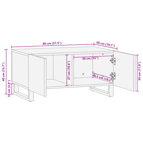 vidaXL Coffee Table White, Black 80 x 50 x 40 cm Solid mango wood