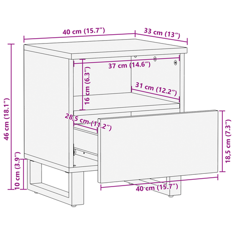 vidaXL Bedside Tables with Drawer White and black 40 x 33 x 46 cm