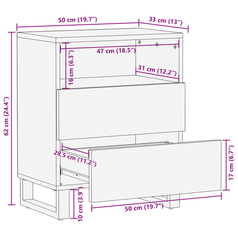 vidaXL Bedside Tables with Drawer White and Black 50 x 33 x 60 cm