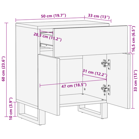 vidaXL Bedside Tables with Drawer White and Black 50 x 33 x 60 cm