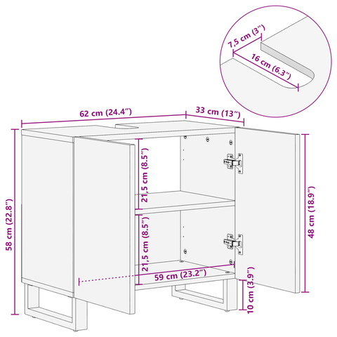 vidaXL Sink cabinet with Shelf with Storage with Door Brown, Black 62 x 33 x 58 cm