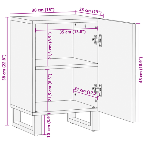 vidaXL Bathroom Cabinet with Shelf with Storage with Door Brown, Black 38 x 33.5 x 58 cm