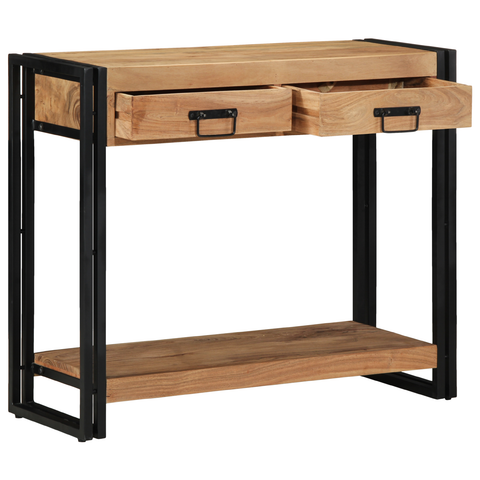 vidaXL Console Table Black 90x33x75 cm Solid Acacia Wood and Metal