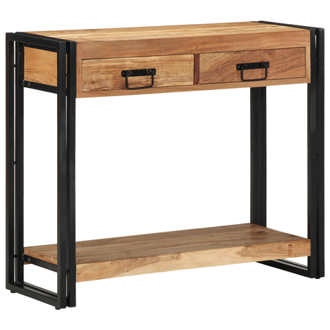 vidaXL Console Table Black 90x33x75 cm Solid Acacia Wood and Metal