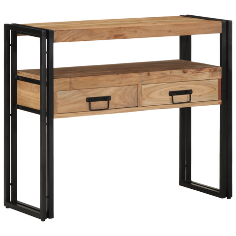 vidaXL Console Table Black 90x33x75 cm Solid Acacia Wood and Metal