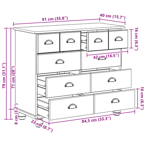 vidaXL Chest of Drawers 'ASKIM'Honey Brown 91x40x79 cm Solid Wood Pine