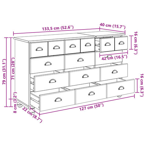 vidaXL Chest of Drawers "ASKIM" White 79x40x133.5 cm Solid Wood Pine
