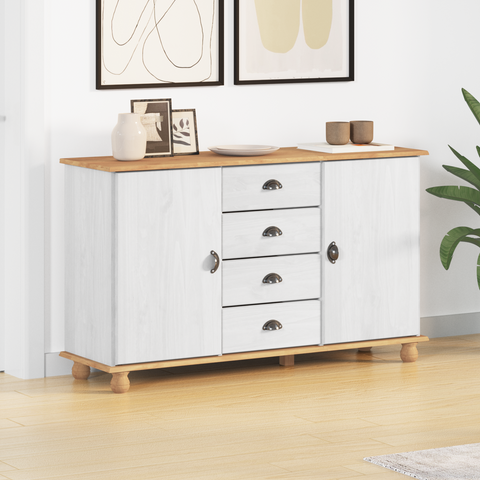 vidaXL Sideboard 'ASKIM'White 133.5x40x79 cm Solid Wood Pine