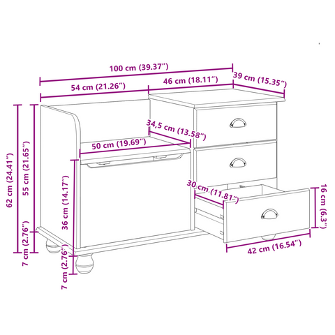 vidaXL Entryway Storage Bench ASKIM White 100x39x62 cm Solid Wood Pine
