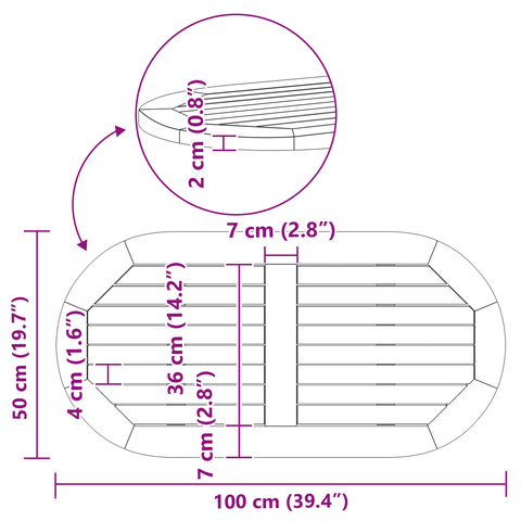 vidaXL Table Top 100x50x2.2 cm Oval Solid Wood Acacia