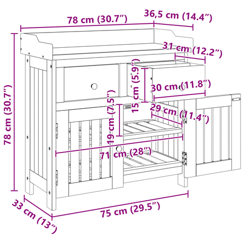 vidaXL Garden Cabinet Brown 78 x 36.5 x 78cm Solid acacia wood