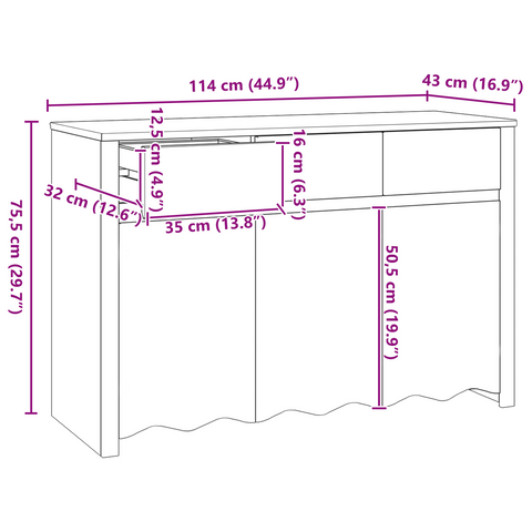 vidaXL Sideboard "DRAMMEN" White 114x43x75,5 cm Solid Wood Pine