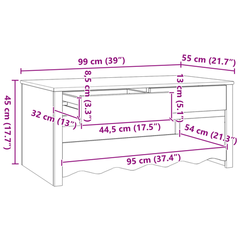 vidaXL Coffee Table "DRAMMEN" 99x55x45 cm Solid Wood Pine