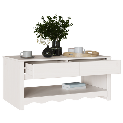 vidaXL Coffee Table "DRAMMEN" White 99x55x45 cm Solid Wood Pine