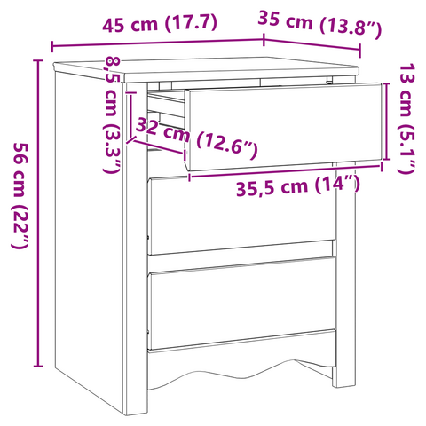 vidaXL Bedside Cabinet "DRAMMEN" 45x35x56 cm Solid Wood Pine