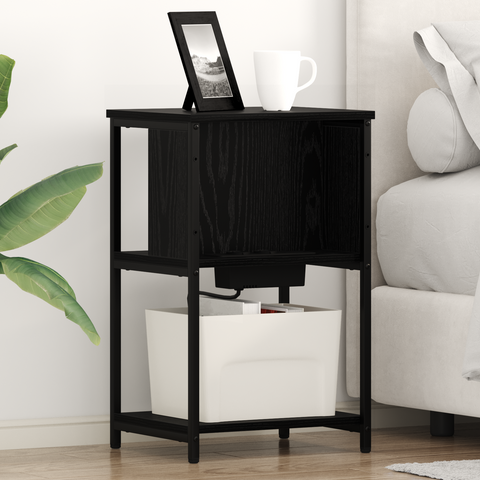vidaXL Bedside Cabinet Black oak 38 x 31 x 61 cm Engineered wood