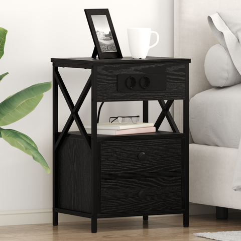 vidaXL Bedside Cabinet Black oak 40 x 31 x 60 cm Engineered wood