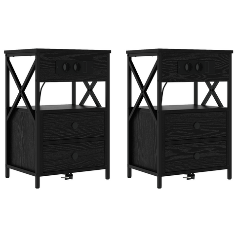vidaXL Bedside Cabinet 2 pcs Black oak 40 x 31 x 60 cm Engineered wood