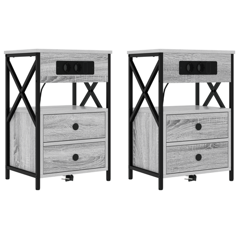 vidaXL Bedside Cabinet with Drawer 2 pcs Grey sonoma 40 x 31 x 60 cm