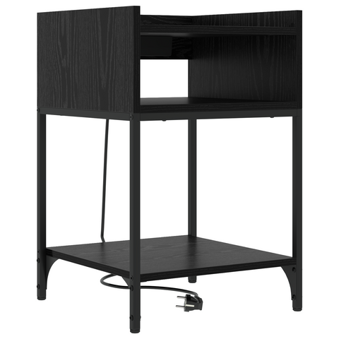 vidaXL Bedside Cabinet with Shelf with Storage Black oak Engineered wood