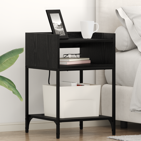 vidaXL Bedside Cabinet with Shelf with Storage Black oak Engineered wood