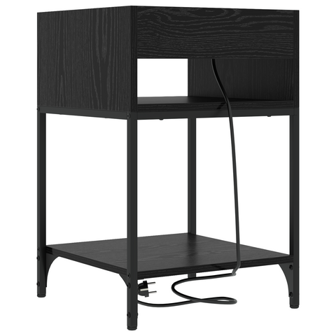 vidaXL Bedside Cabinets with Shelf with Storage 2 pcs Black oak Engineered wood