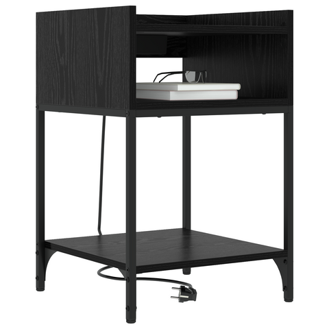 vidaXL Bedside Cabinets with Shelf with Storage 2 pcs Black oak Engineered wood