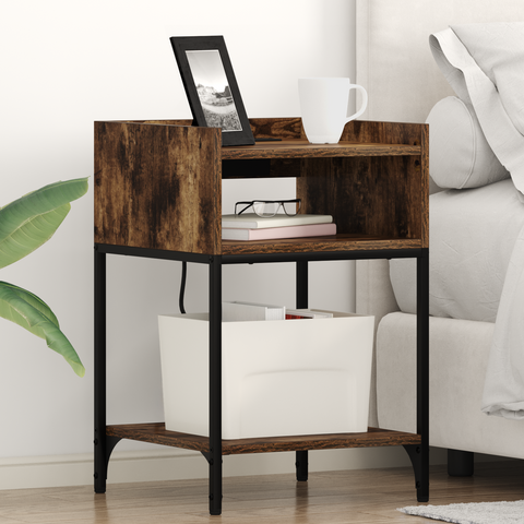 vidaXL Bedside Cabinet with Shelf with Storage Smoked oak Engineered wood