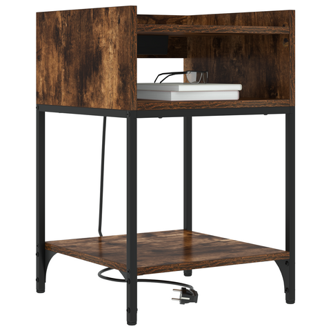 vidaXL Bedside Cabinet with Shelf with Storage Smoked oak Engineered wood