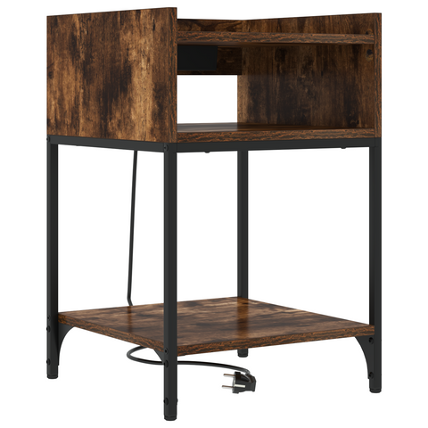 vidaXL Bedside Cabinets with Shelf with Storage 2 pcs Smoked oak Engineered wood