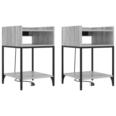 vidaXL Bedside Cabinets with Shelf with Storage 2 pcs Grey sonoma Engineered wood