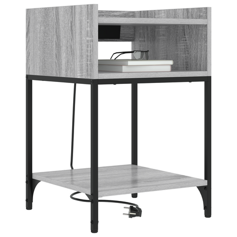 vidaXL Bedside Cabinets with Shelf with Storage 2 pcs Grey sonoma Engineered wood
