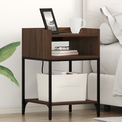 vidaXL Bedside Cabinet with Shelf with Storage Brown oak Engineered wood
