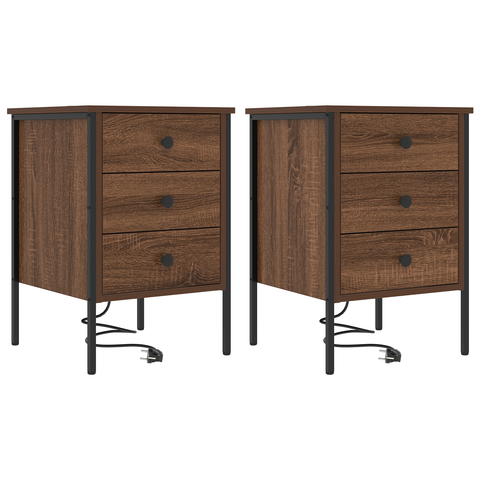 vidaXL Bedside Cabinets with Drawer 2 pcs Brown oak 42 x 41 x 61 cm
