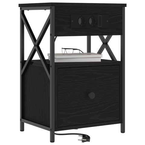 vidaXL Bedside Cabinet Black oak 40 x 31 x 60 cm Engineered wood