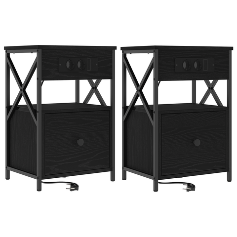 vidaXL Bedside Cabinets with Drawer 2 pcs Black oak 40 x 31 x 60 cm