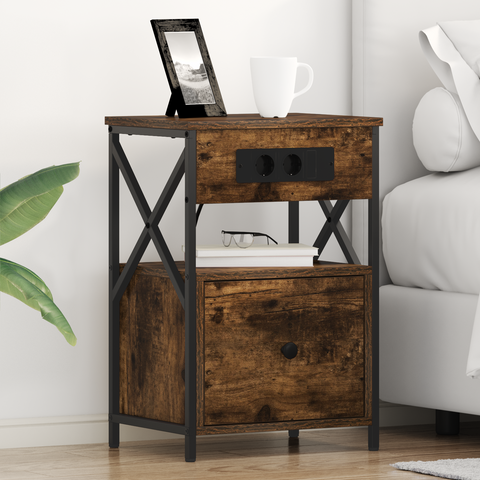 vidaXL Bedside Cabinet Smoked oak 40 x 31 x 60 cm Engineered wood