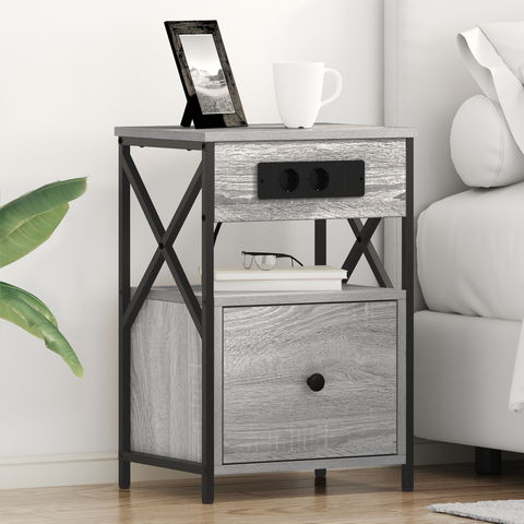 vidaXL Bedside Cabinets with Drawer 2 pcs Grey sonoma 40 x 31 x 60 cm