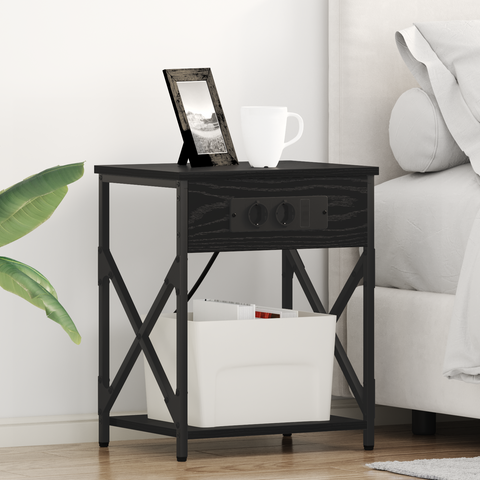 vidaXL Bedside Cabinet Black oak Engineered wood