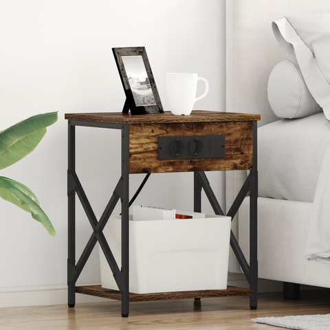 vidaXL Bedside Cabinet Smoked oak Engineered wood