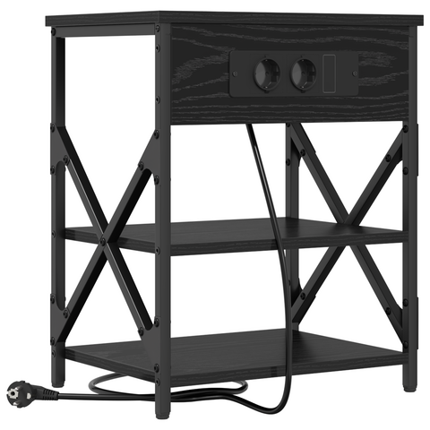 vidaXL Bedside Cabinet with Charging Station Black oak Engineered Wood